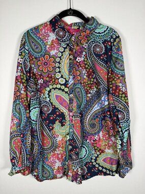 Pappagallo Y2K colorful paisley collared preppy button-up bohemian shirt L
